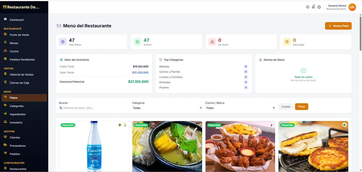 Menú del restaurante con fotos de platos